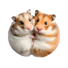 Two hamster couple cuddling and  small round bodies and happy faces and  isolated white background Batch  realistic clean bright simple modern stock image isolated on plain background for web and prin