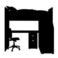 Silhouette of loft bed with desk and chair – Space optimization, room design © Iryna