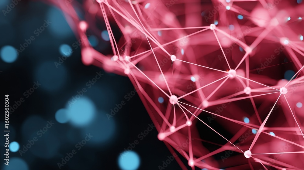 Poster abstract polygonal structure with interconnected dots and lines for data visualization
