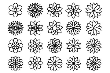 Flower Icon Set Collection - Botanical Floral Symbols Daisy Lotus Sunflower Blossom Petals Vector Line Art Icons for Nature Spring Garden Wedding Decoration Design