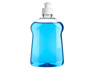 Blue Liquid Dish Soap in Clear Plastic Bottle
