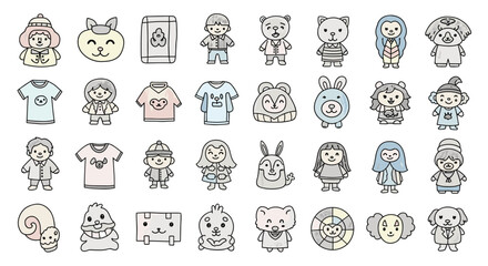 Cute cartoon characters and objects illustration. Kawaii doodles, whimsical, playful design, artistic drawing, childish design elements, scrapbook, kids art.