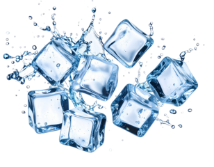 Splashing Ice Cubes in Motion Isolated on Transparent Background PNG for Cooling Effect and Drink Design Concepts