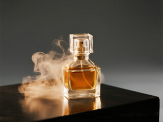 Amber perfume bottle, elegant design. Perfume can boost confidence, improve mood, and even evoke positive memories.
