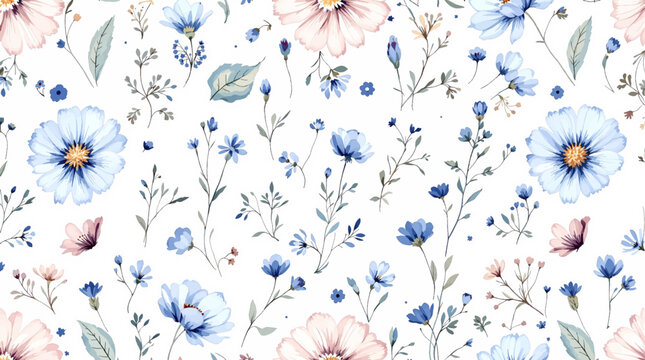 Watercolor premium quality seamless watercolor floral pattern with texture and background for printing fabric wallpaper design pattern with allover repeat tiny flowers pattern 