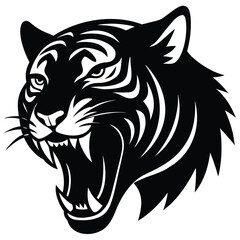 Fototapeta premium Vector illustration of a tiger had tiger, tattoo, animal, vector, head, cat, wolf, wild, illustration, tribal, black, mammal, dog, wildlife, lion, 