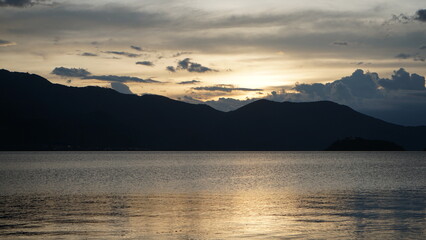 breathtaking view of the dusk/dawn over the lake