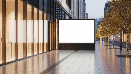 Modern City Street at Night with Illuminated Blank Billboard – Urban Scene Ideal for Advertising Mockup, Digital Display, Marketing Design, and Branding Presentation

