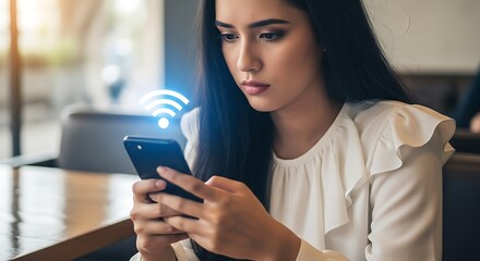 Woman Using Smartphone, Mobile Internet Access, Wireless Connection