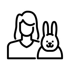 Girl with a bunny pet outline icon. Girl with a rabbit pet black line illustration.