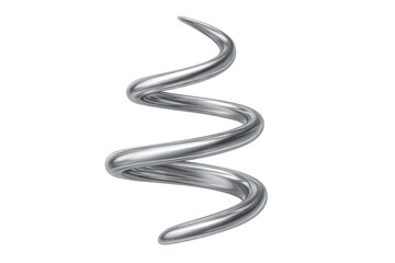 Spinning metallic silver spiral twirling against transparent backdrop, representing technological innovation and abstract design dynamics