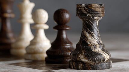 Fototapeta premium luxurious chess set still life captures completed game with dramatic lighting, rich textures, and conceptually designed for a magazine spread on strategy and intellect