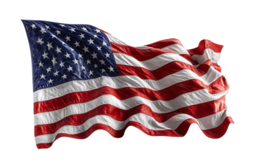 American Flag Waving Proudly Patriotism Freedom Stars Stripes, isolated on transparent background, perfect cutout, PNG