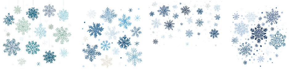Blue Snowflake Illustration Collection on White Background