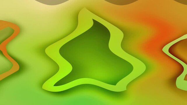 Abstract Green and Orange Pattern with 3D Shapes