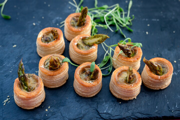 Mini Asparagus Vol-au-Vent Puff Pastry Appetizers on Slate