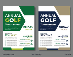 Golf tournament flyer template with sports event poster and annual brochure cover design