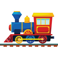 Colorful cartoon steam locomotive on train tracks
