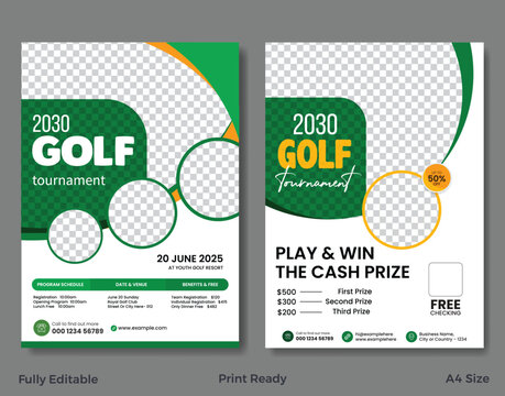 Golf tournament flyer template with sports event poster and annual brochure cover design