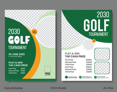 Golf tournament flyer template with sports event poster and annual brochure cover design - Powered by Adobe