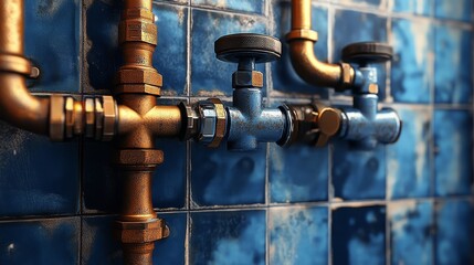 Plumbing work in rustic wall house 