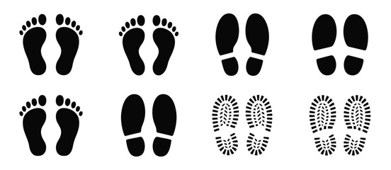 Collection of footprint and shoe print silhouettes