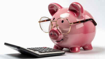 Tax finance budget, Financial accounting. Piggy bank calculator finance savings accounting budget pink glasses money. Payment, Debt, Penalty, Credit Bill, Businessman, Money Office