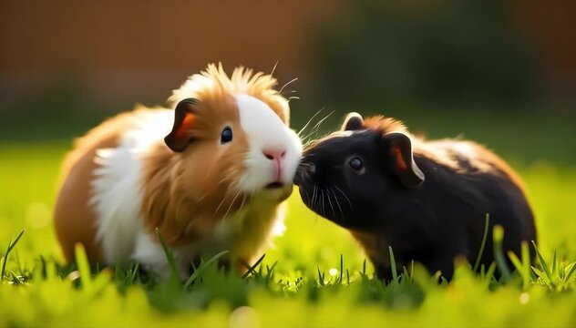 Guinea pig fighting gently with another guinea pig