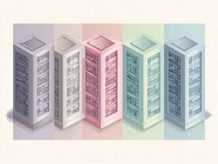Modern data center servers showing digital infrastructure in a dynamic, colorful, and professional style