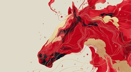 Symbolic red horse design for the year 2026 representing strength and vitality in artistic expression