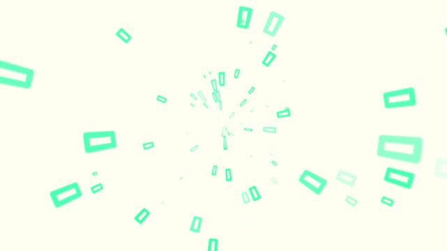 Light background, appearing and disappearing green rectangles in a big swirl, abstract.