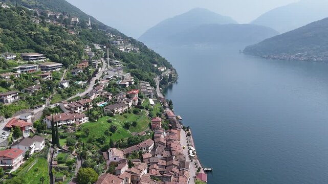 Morcote village Lake Lugano Switzerland drone,aerial high angle
