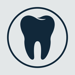 Simple dark blue tooth icon inside a circle