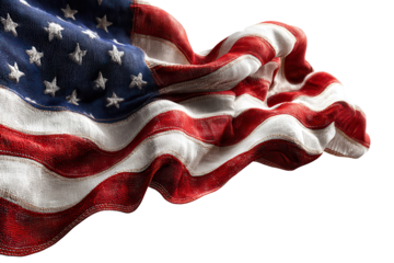 American flag waving proudly patriotism USA stars stripes national symbol isolated on transparent background, perfect cutout, PNG