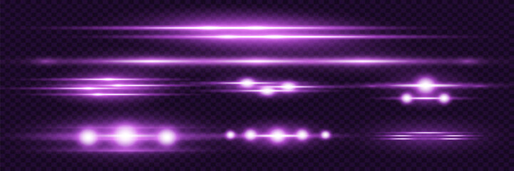 Glowing purple horizontal lines with motion effect on transparent background.