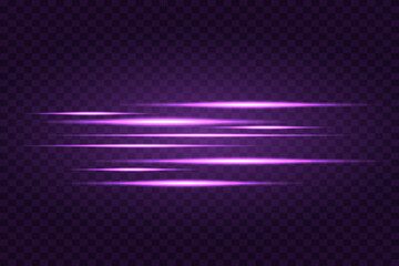 Glowing purple horizontal lines with motion effect on transparent background.