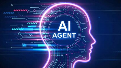 A glowing ai agent head with digital circuit patterns - Powered by Adobe