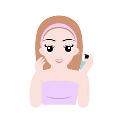 Young Woman Applying Face Mist or Toner Spray for Skincare