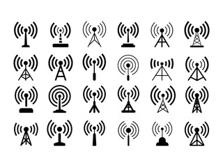 Wifi icon pack collection set, Various telecom antenna icons for modern wireless technology, communication network design projects and presentations.