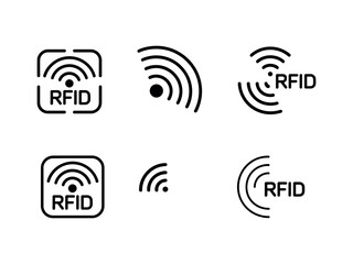 Monochrome set of icons rfid. Explore dynamic RFID vector icons for modern technology integration and seamless data transfer solutions set of icons featuring radio and radio waves.