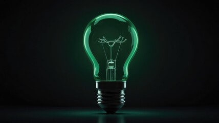 Illuminated green lightbulb against a dark background, showcasing a glowing filament.
