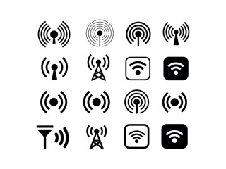 Wifi icon pack collection set, Various telecom antenna icons for modern wireless technology, communication network design projects and presentations.