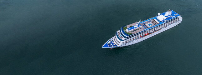 Aerial view cruise ship liner on ocean sea, Luxury cruise ship liner modern maritime travel...