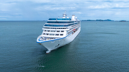 Aerial view cruise ship liner on ocean sea, Luxury cruise ship liner modern maritime travel...