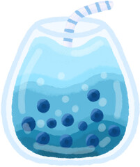 Blue Bubble Drink with Straw in Cute Doodle Style – Refreshing Icy Beverage Illustration