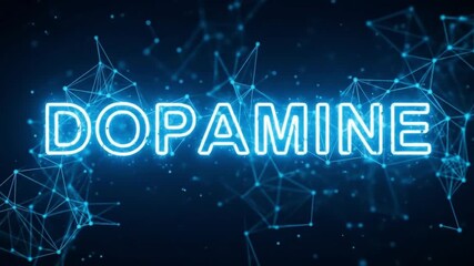 The word dopamine glows amidst a web of neural connections representing the neurotransmitters role in pleasure and motivation - Powered by Adobe