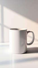 Obraz premium vintage ceramic mug, elevated single object, high key brightness, aesthetic layout, white studio setup