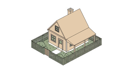 House with Fence and Chimney Isometric Style