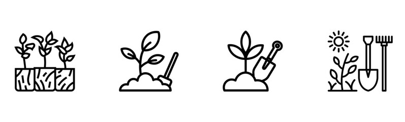 Gardening & Planting Line Icons | Growth, Nature, and Horticulture Vector Set