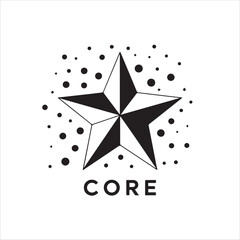 Obraz premium Black and white star with scattered dots and the word core